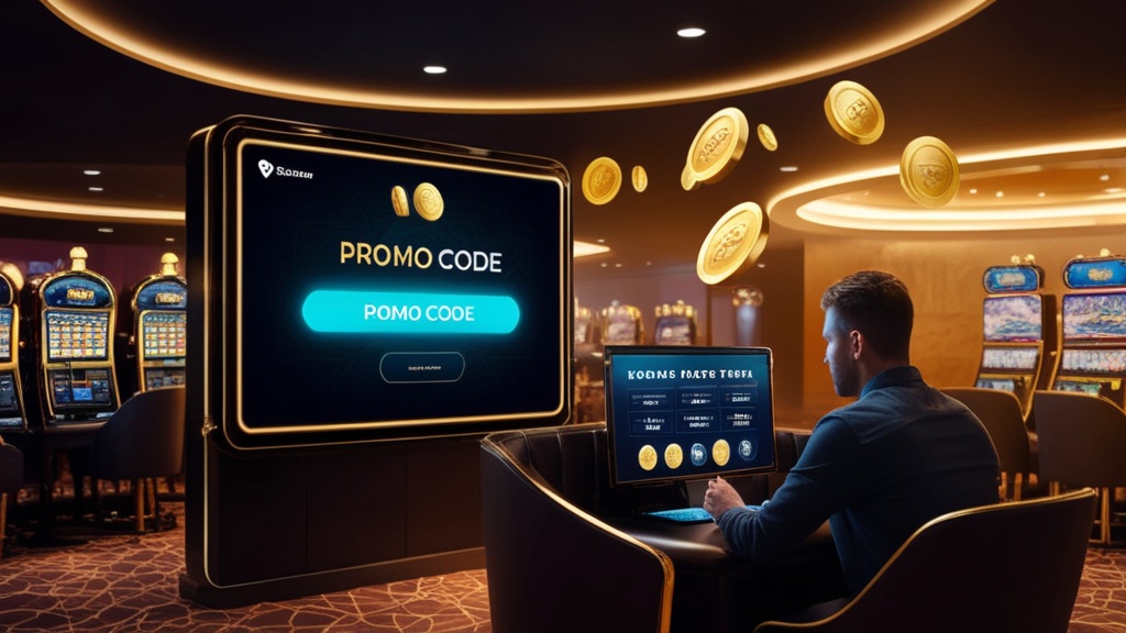 Casino lobby with promo code screen and bonus terms display