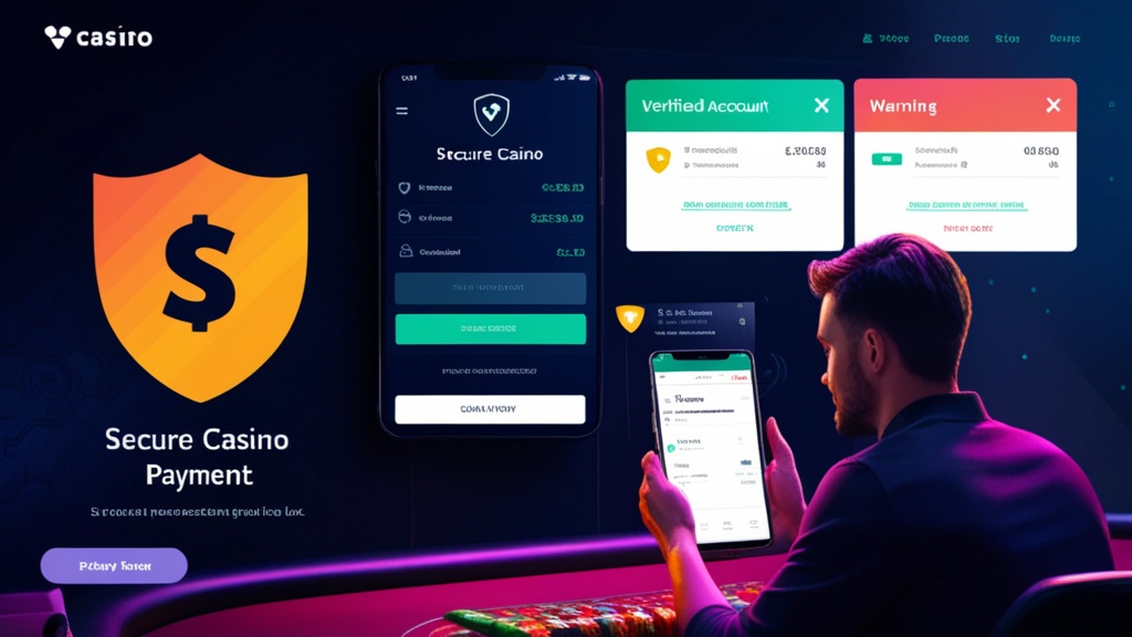 Secure casino payment review with warning alerts and verification symbols