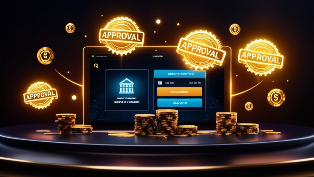 Casino payout process with approval stages and transfer icons on a dark background