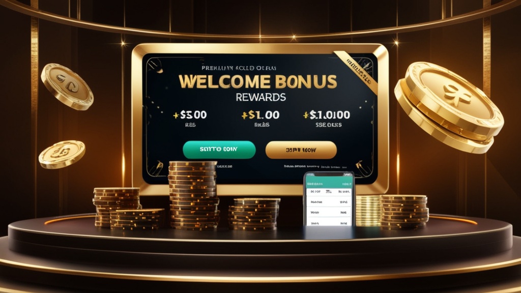 Player reviewing welcome offer rules beside slot reels and chips