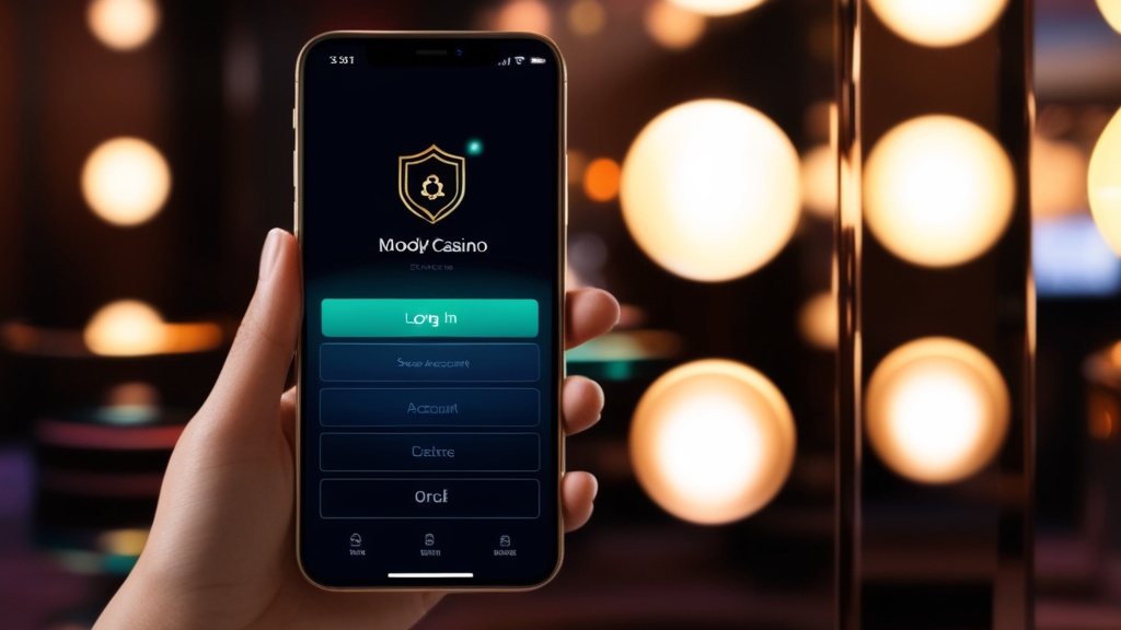 Mobile login screen with account access icons in a casino setting