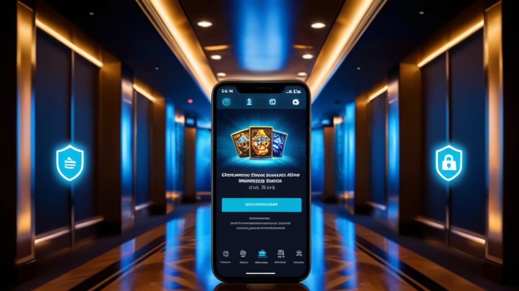 Smartphone showing a secure mobile app download page in a dark casino setting